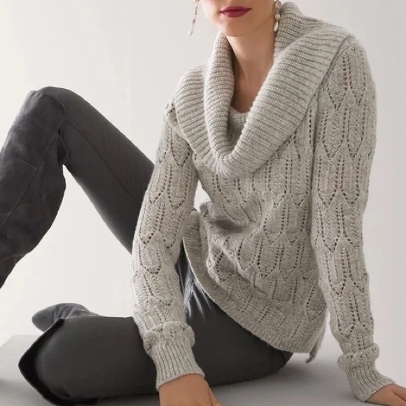 White House Black Market Light Gray Cowl Neck Sweater - Picture 1 of 7